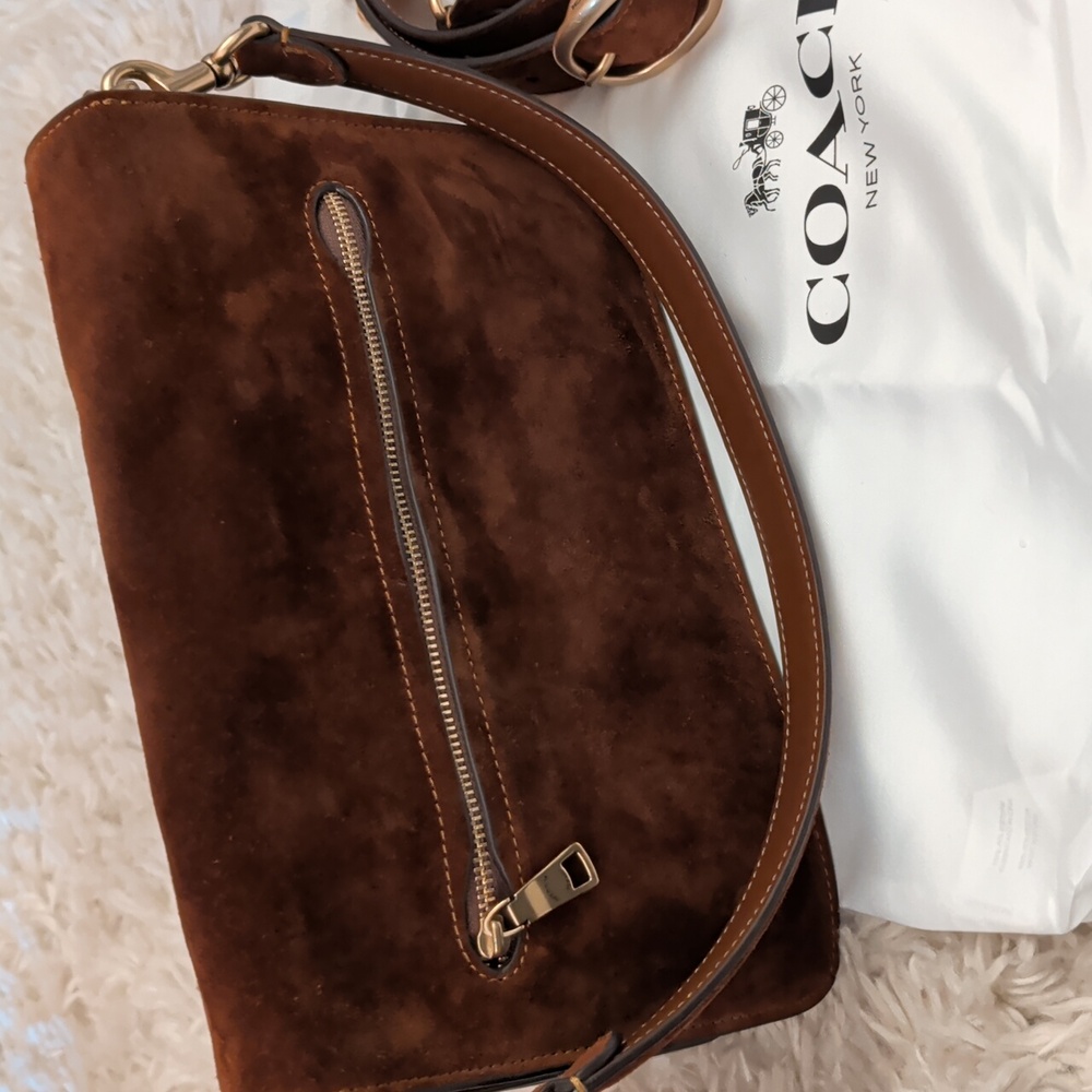Coach Chain Tabby Shoulder Bag Brown Suede - Picture 6 of 7
